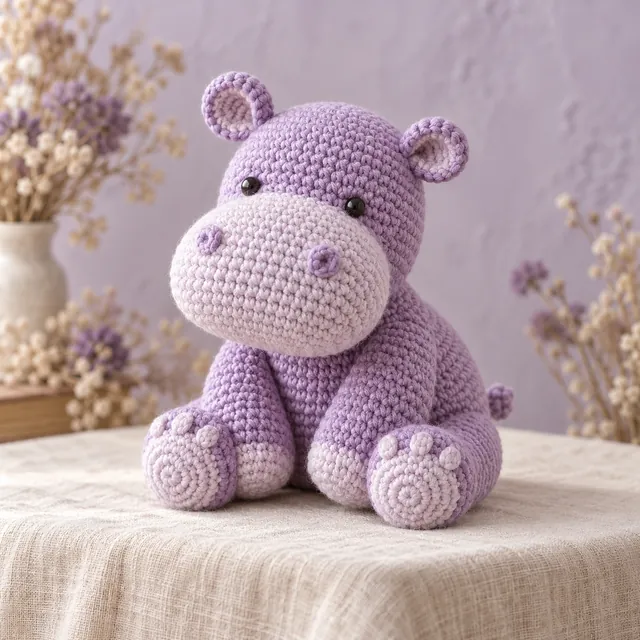 Hipopótamo color lavanda; ilustración generada con IA, no es una pieza del curso