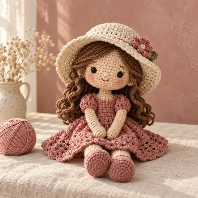 Muñeca con vestido rosa; ilustración generada con IA, no es una pieza del curso
